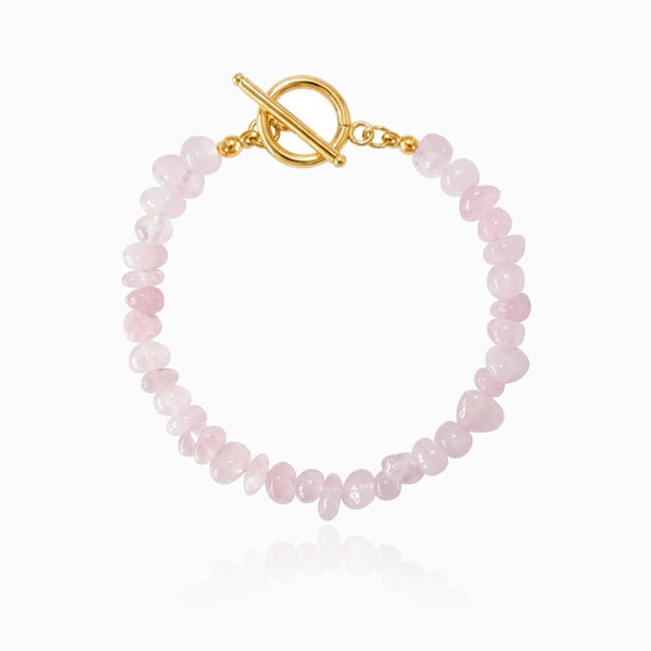 Pulseira de Cascalho Quartzo Rosa PN4066-JDR050 - Pedra Natural e Aço Inox