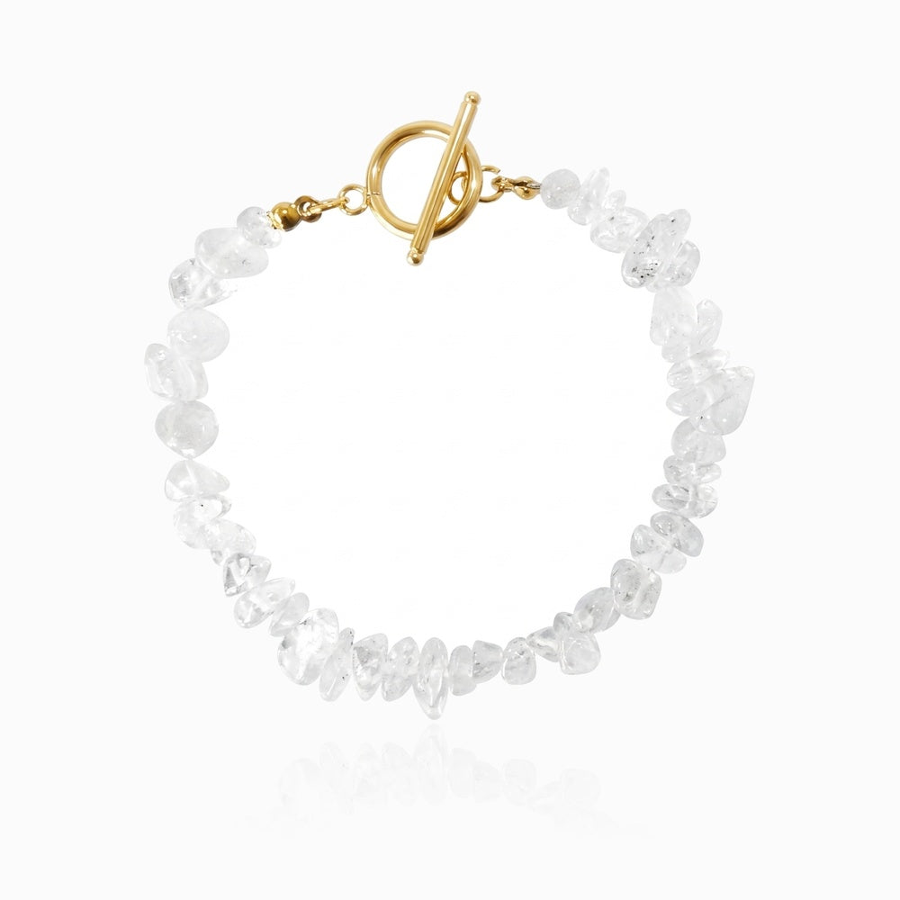 Pulseira de Cascalho Quartzo Transparente PN4064-JDR080 - Pedra Natural e Aço Inox