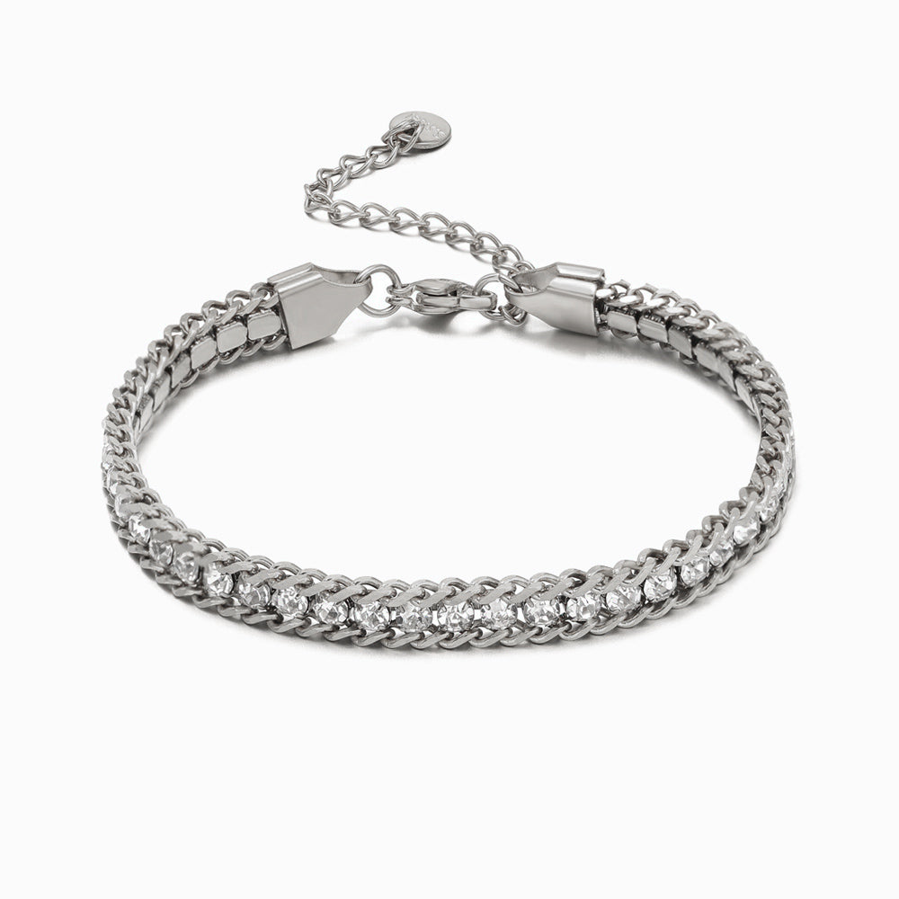 Pulseira com Brilhantes SL1110 - Aço Inox Prateado