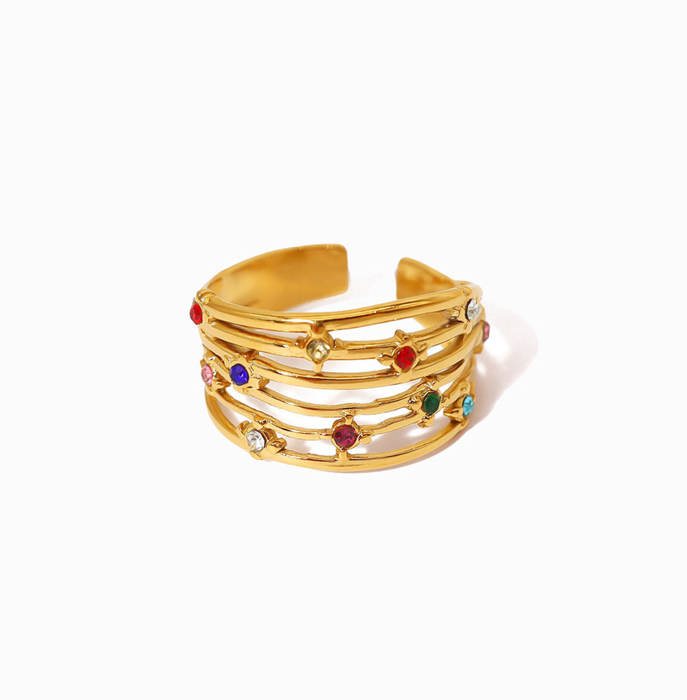 Anel Geométrico com Brilhantes JZ1444 - Aço Inox