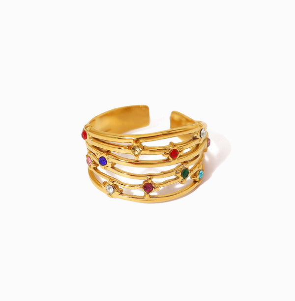 Anel Geométrico com Brilhantes JZ1444 - Aço Inox