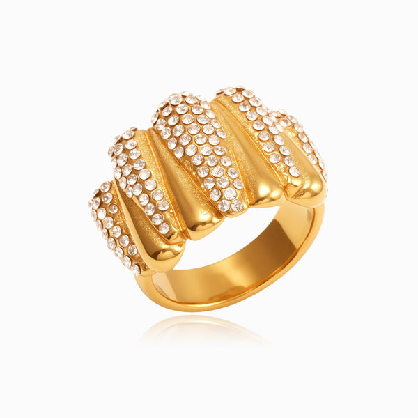 Anel Statement com Strass 18mm JZ1482 - Aço Inox Dourado