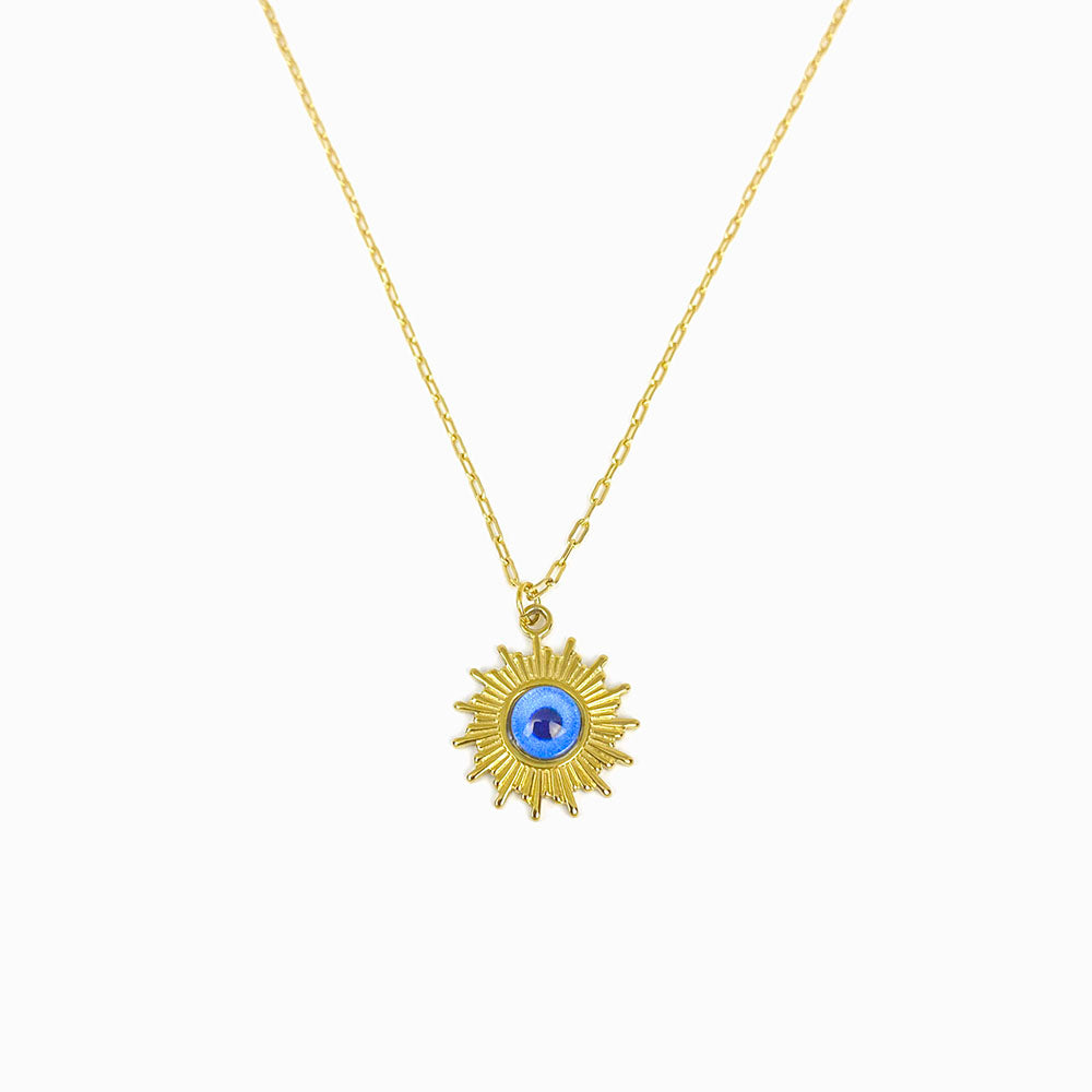 Colar aço inox dourado com pendente sol para mulher