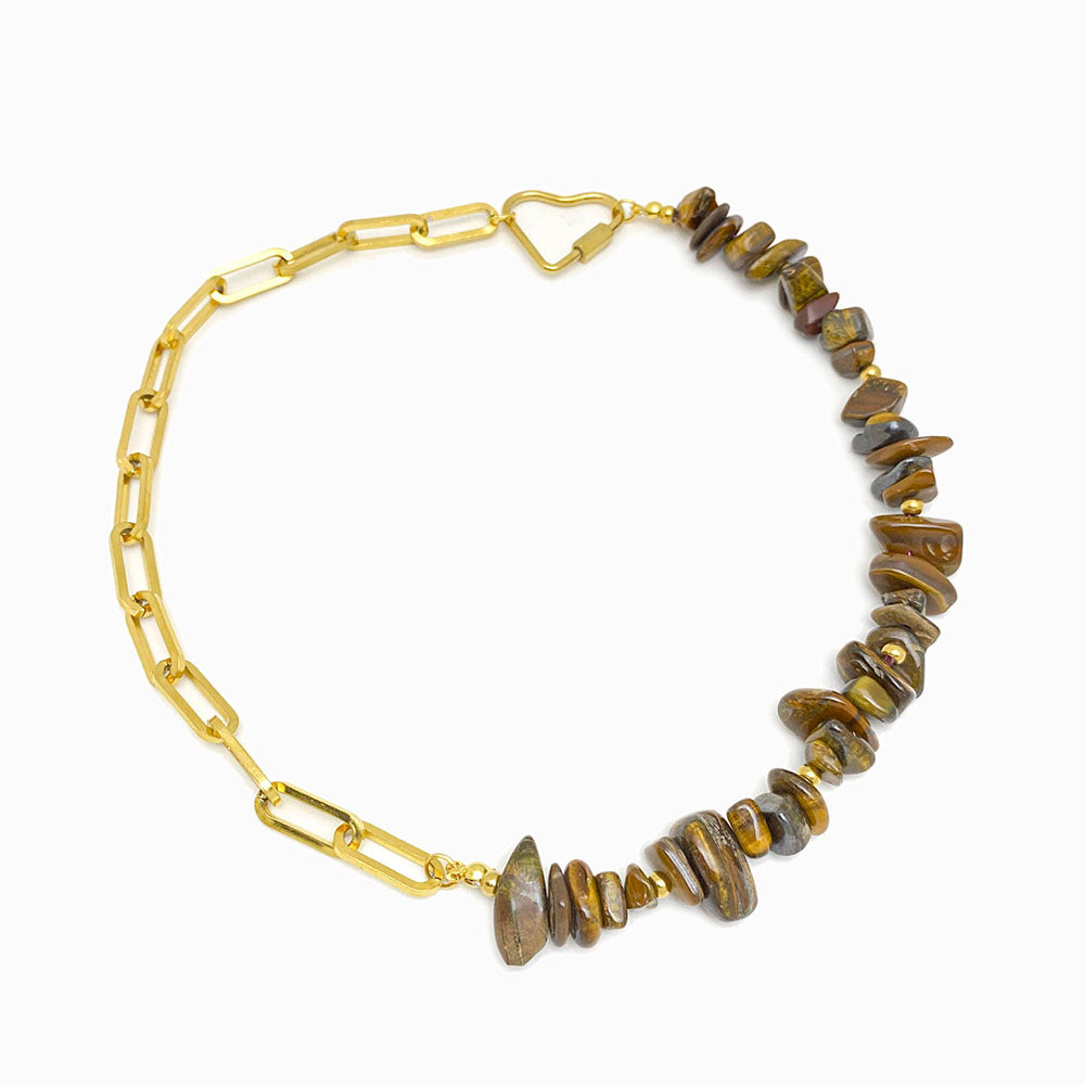 Colar aço inox dourado grosso com pedra cascalho
