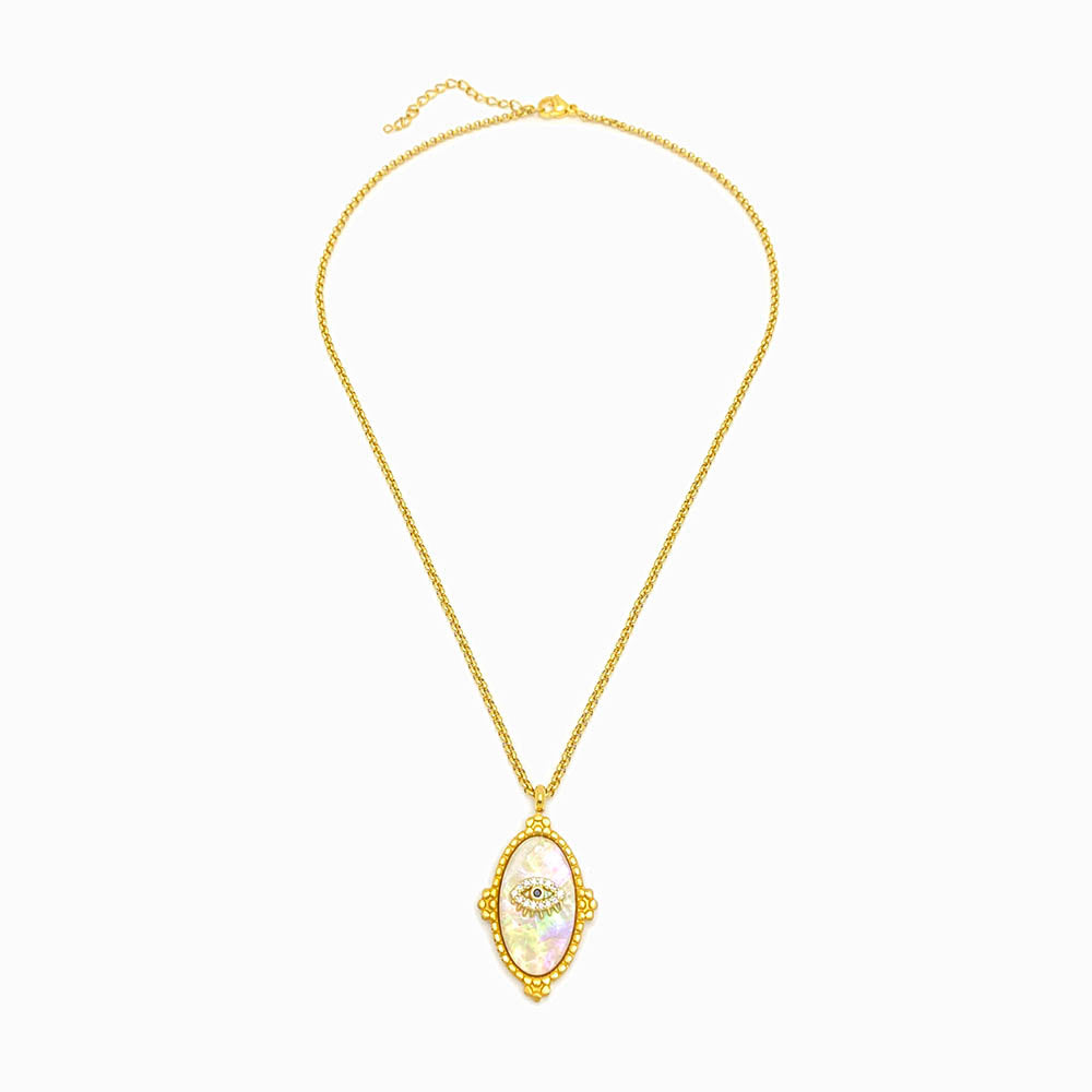 Colar aço inox dourado com pendente olho turco para mulher