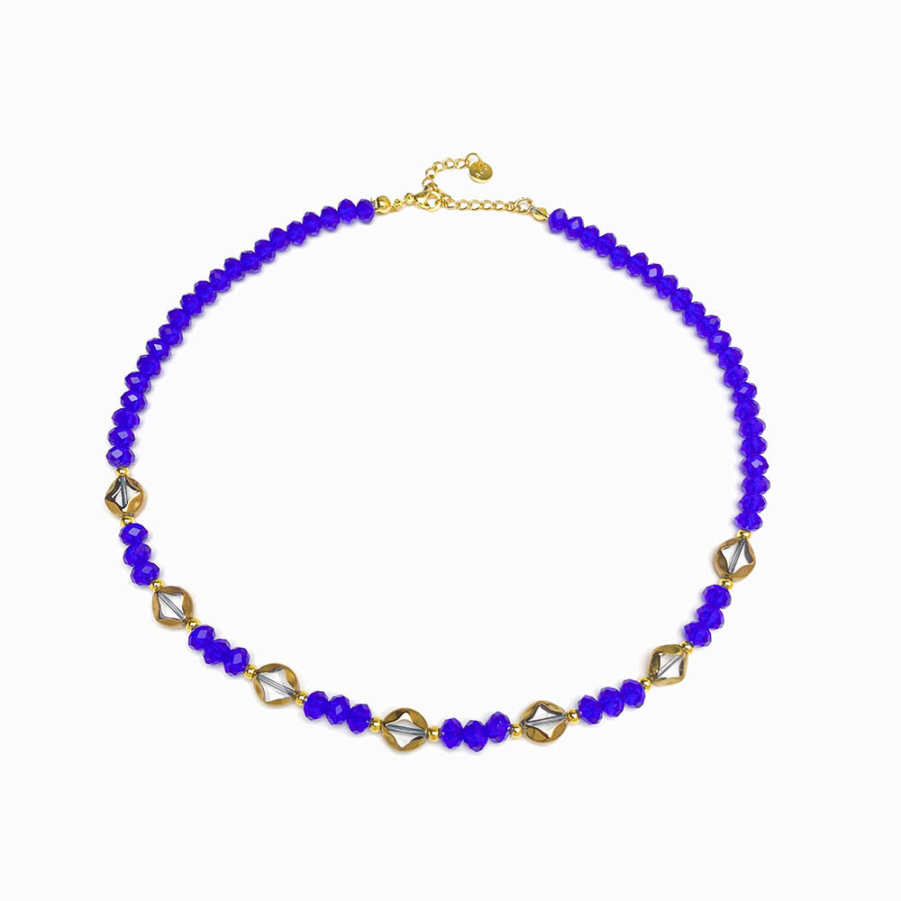 Colar cristal facetado azul
