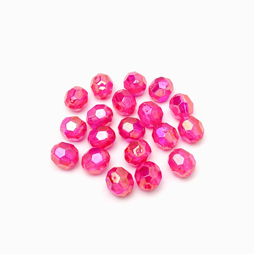 Contas acrílicas facetadas 10mm rosa choque
