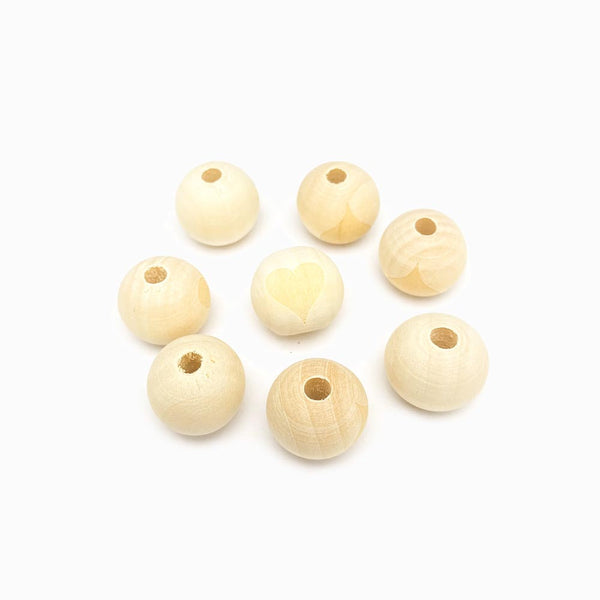Pack 8 Natural Wood Beads with Heart 20mm