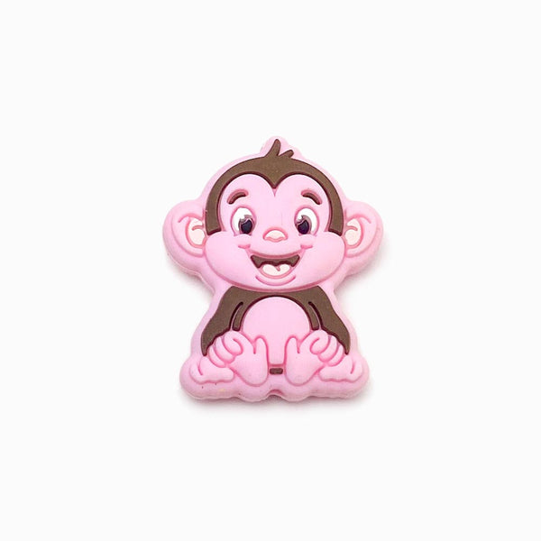Contas de silicone para prendedor de chucha design macaco  30x24mm rosa bebé