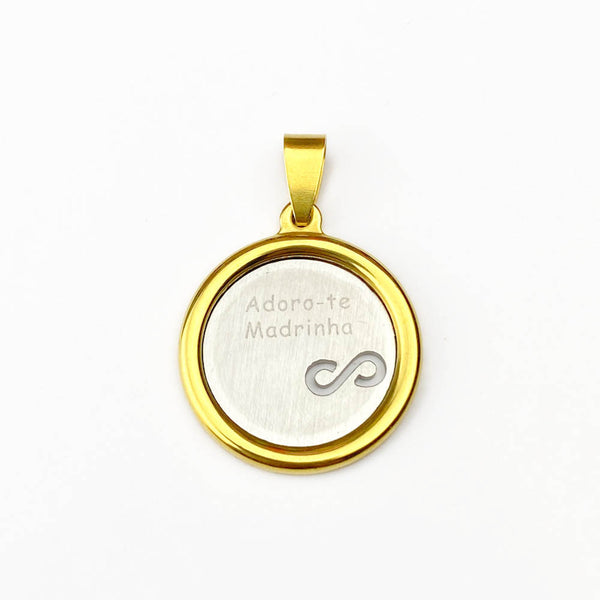 Pendant I love you Godmother 25x25mm - Gold and Silver Steel