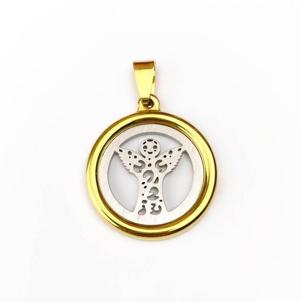 25x25mm Guardian Angel Pendant - Gold and Silver Steel