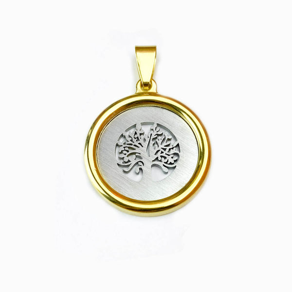 25x25mm Tree of Life Pendant - Gold and Silver Steel