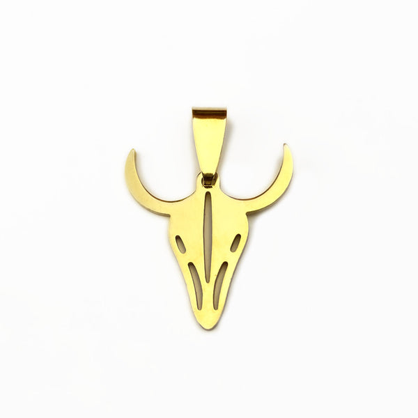 Bull Head Pendant 23x22mm - Gold Steel