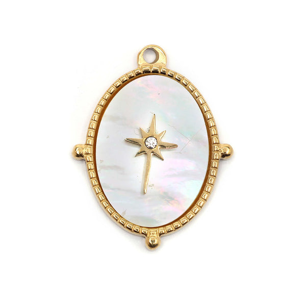20x15mm Golden Stainless Steel Pendant with Mother of Pearl