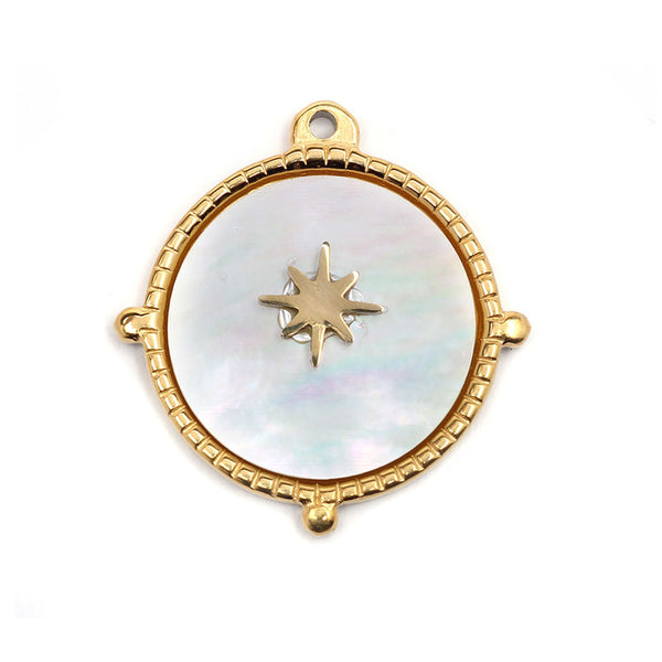 20x20mm Golden Stainless Steel Pendant with Mother of Pearl