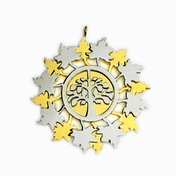 Tree of Life 38x38mm Pendant - Gold and Silver Steel