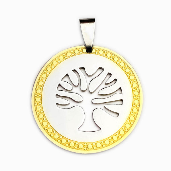 30x30mm Tree of Life Pendant - Gold and Silver Steel
