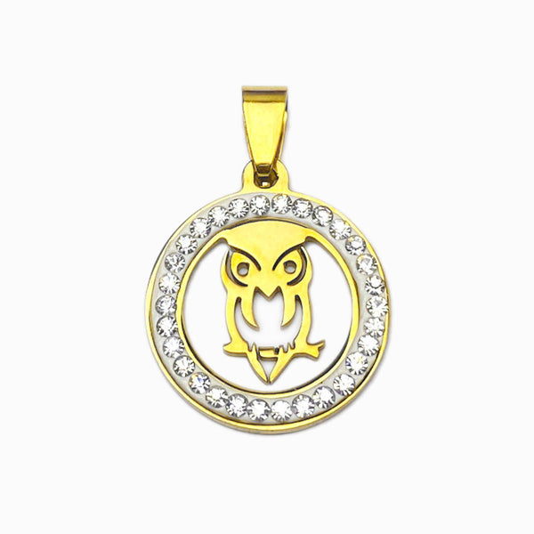 Pendant Owl with Stone 22x22mm- Gold Stainless Steel