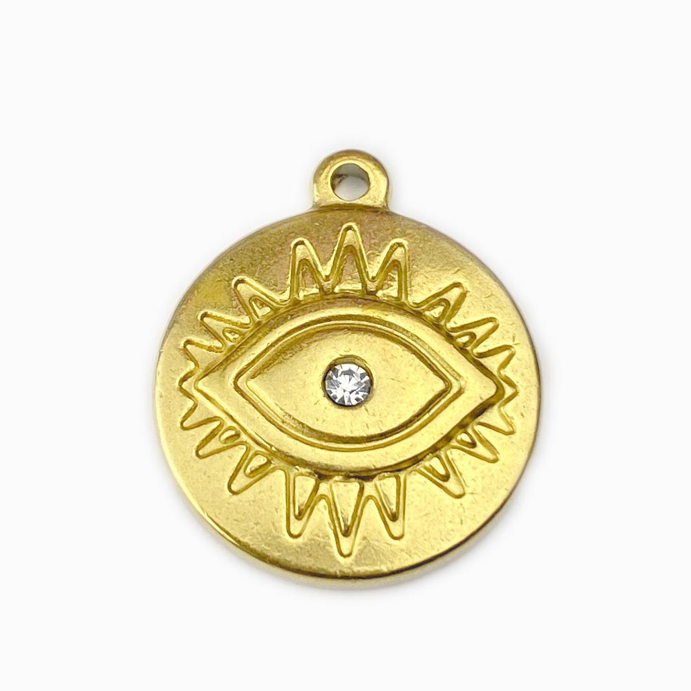 Turkish Eye Pendant with Stone 18X18mm - Gold Steel