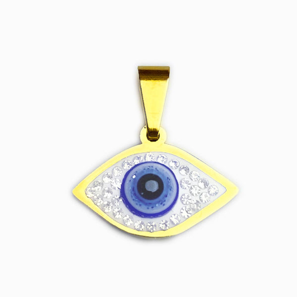 Turkish Eye Pendant with Stone 17x10mm - Gold Steel