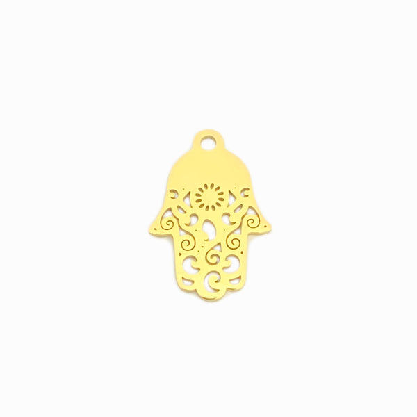 25x25mm Hand of Fatima Pendant with Turkish Eye - Gold and Silver Steel