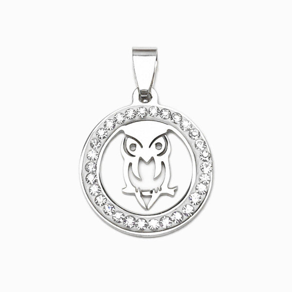 Pendant Owl with Stone 22x22mm- Gold Stainless Steel