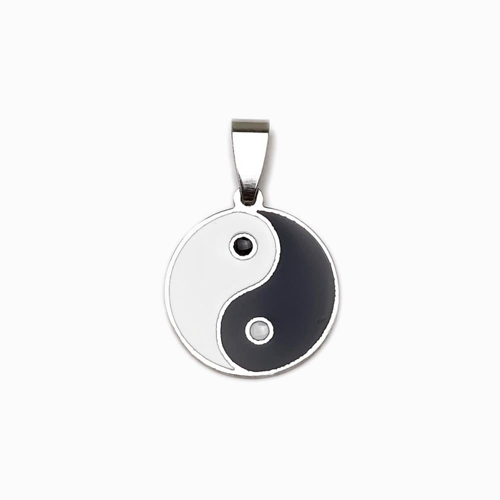 pendente yin yang em aço inox prateado 25mm