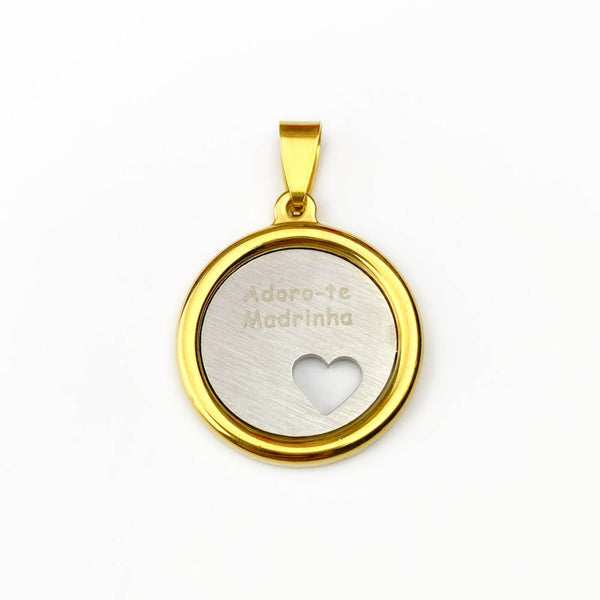 Pendant I love you Godmother 25x25mm - Gold and Silver Steel