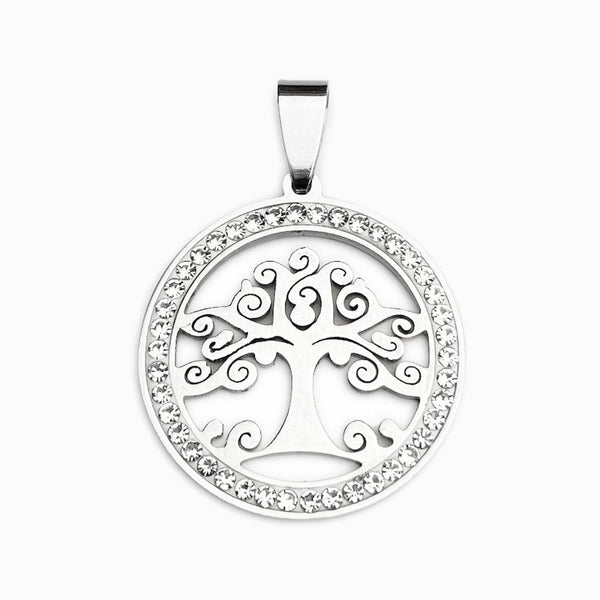 Tree of Life Pendant with 40x40mm Stone - Silver Steel