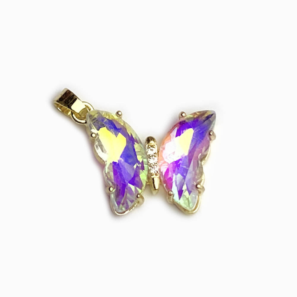 Butterfly Pendant with Zirconia 23x15mm - Gold Steel