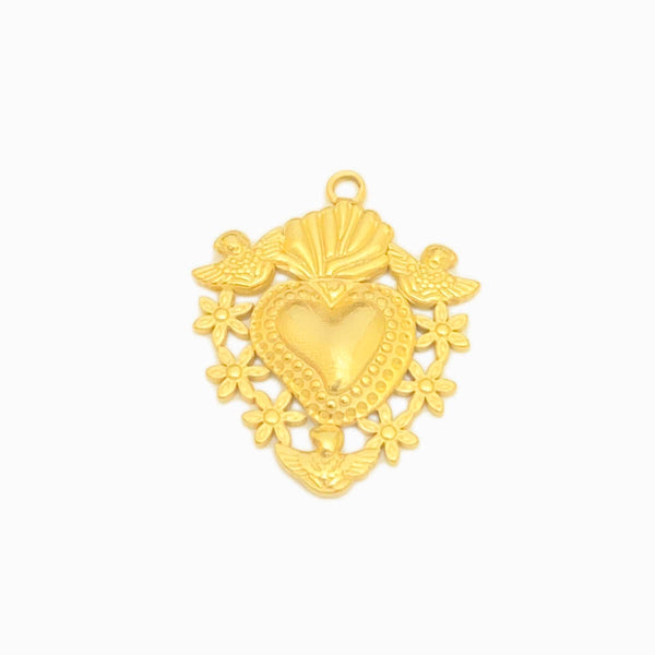 25x20mm Heart Pendant - Gold Steel