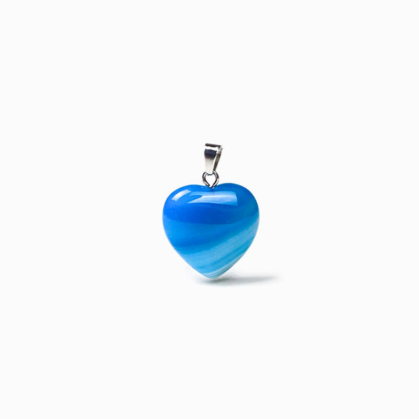 pendente coração em pedra semipreciosa ágata azul