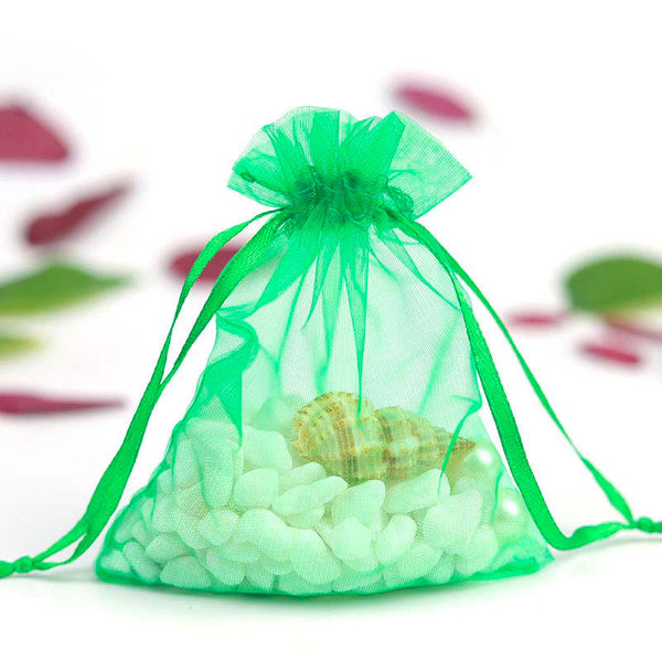 100 pçs sacos de organza verde 12,78 x 17,78 cm, cordão de bolsas para